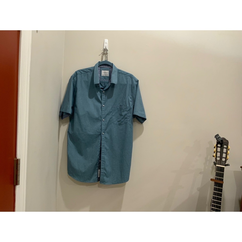 Craft + Flow Mens XL Teal Piper Textured Short Sleeve Button Down Shirt PRSLD-SS